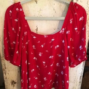 Red Floral Cropped Puff Sleeve Blouse A New Day